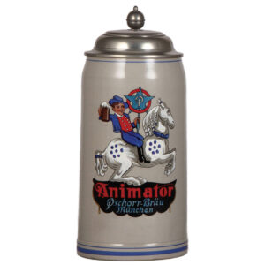 Stoneware stein, 2.0L, Animator Pschorr-Bräu, München.