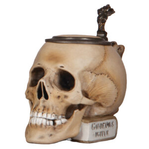 Character stein, .5L, by E. Bohne & Söhne, Skull on Book