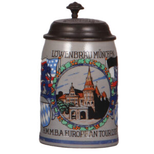 Brewery stein, stoneware, .5L, Lowenbräu München.