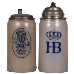 Brewery steins, two, 1.0L, Lederer - Bräu Nürnberg & HB with crown, .