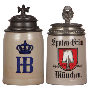 Brewery steins, two, .5L, HB with crown & Spaten - Bräu München.