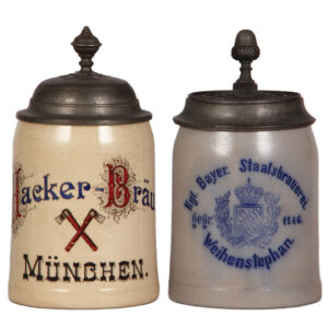 Brewery steins, two, .5L,  Hacker - Bräu München,& Kgl. Bayr. Staatsbraurei Weihenstephan,
