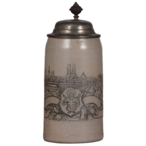 Stoneware stein, 1.0L, city scene München.