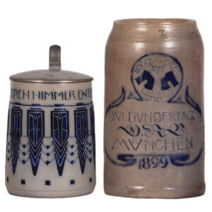 Stoneware steins, two, .5L, Art Deco& 1.0L, XVI. Bundestag Muenchen.