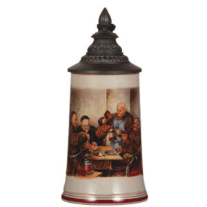 Stoneware stein, .5L, transfer & hand-painted, monks.
