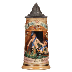 Pottery stein, .5L, relief, 1753, by Marzi & Remy, naked students.