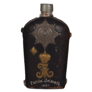 Regimental flask, .25L, glass & leather, 1892.