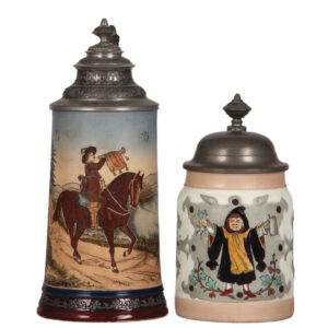 Pottery & porcelain steins (two), .5L, by Hauber & Reuther,