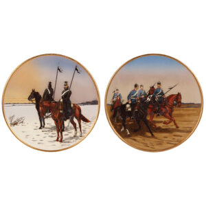 Mettlach plaques, 2078 & 2079, Ulannen & Dragoner.