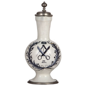 Faience stein, 10.8" ht., Hanauer Enghalskrug, Tailor Occupation.