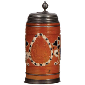 Altenburger Walzenkrug, 9.1'' ht., mid 1700s, coat-of-arms.