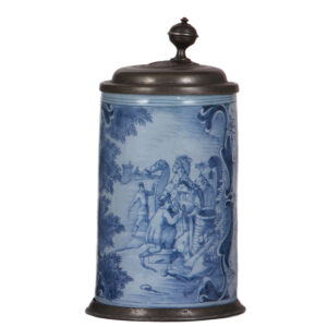 Faience stein, 8.9" ht., Nürnberger Walzenkrug, Rebecca at the Well.