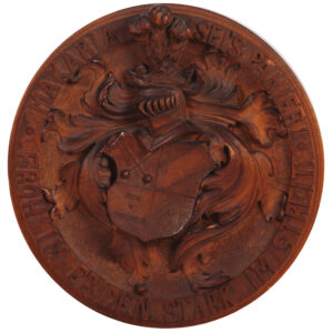 Black Forest wood carving, student plaque.