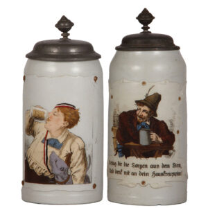Mettlach steins, two, 1.0L, 1643, with, 1.0L, 1533.
