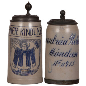Brewery steins, two, 1.0L, Münchner Kindl Keller & Löwenbräu Keller München.