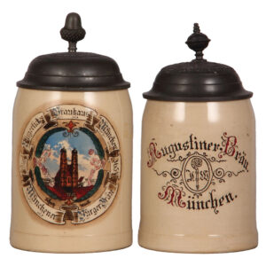 Brewery steins, two, .4L, Burgerliches Brauhaus München, & Augustiner Bräu München.