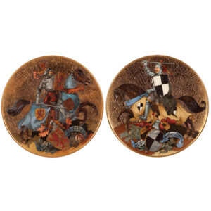 Mettlach plaques, 17.4" d., 2187 & 2188.