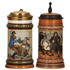 Mettlach steins, two, .5L, 1162, & 1403.