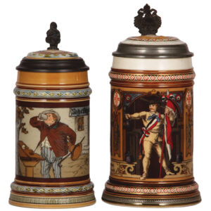 Mettlach steins, two, .5L, 1995, & 1914.
