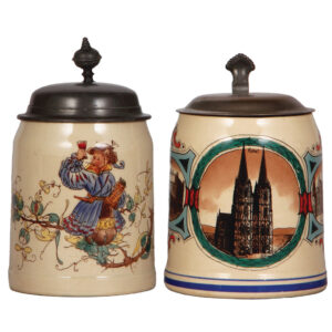 Mettlach steins, two, .5L, 587[1526]  & .5L, 1526, Köln.