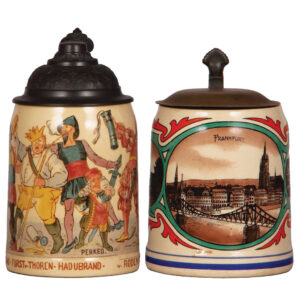 Mettlach steins, two, .5L, 715[1526] & .5L, 1526, Frankfurt.