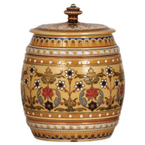 Mettlach covered bowl, 7.4" ht., 1323.