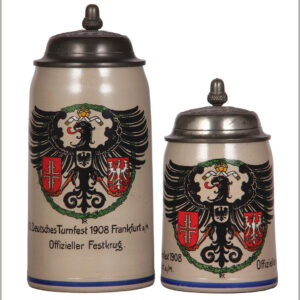 Franz Ringer steins, two, both stoneware, .5L & 1.0L.