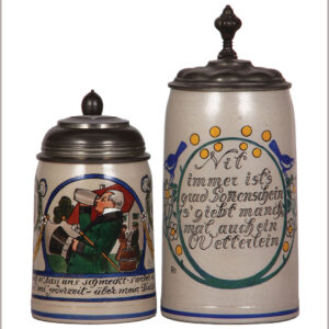 Franz Ringer steins, two, both stoneware.