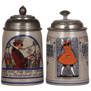 Franz Ringer steins, two, both stoneware, .5L.