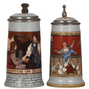 Mettlach steins, two, .5L, 2833D & .5L, 2959.