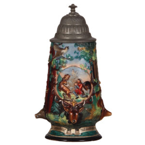 St. Hubertus, pottery stein, .5L, hunting motif.