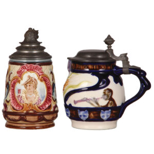Bohemian majolica steins.