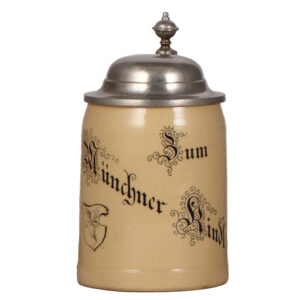Brewery stein, .5L, Mettlach, #1866, hand-painted, zum Münchner Kindl.