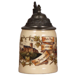Mettlach stein, .5L, 1526, decoration by Friedrich van Hauten.