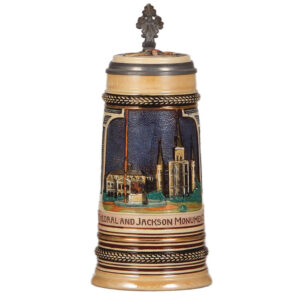 Pottery stein, .5L, St. Louis Cathedral and Jackson Monument, New Orleans.