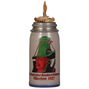 Stoneware stein, 1.0L, 18. Deutsches Bundesschiessen München, 1927.