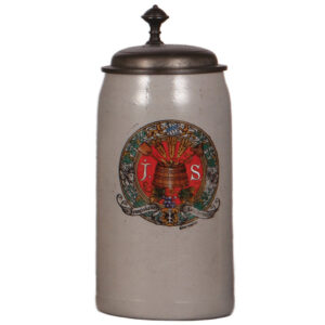 Brewery stein, 1.0L, transfer & hand-painted, Franziskaner Leistbräu.